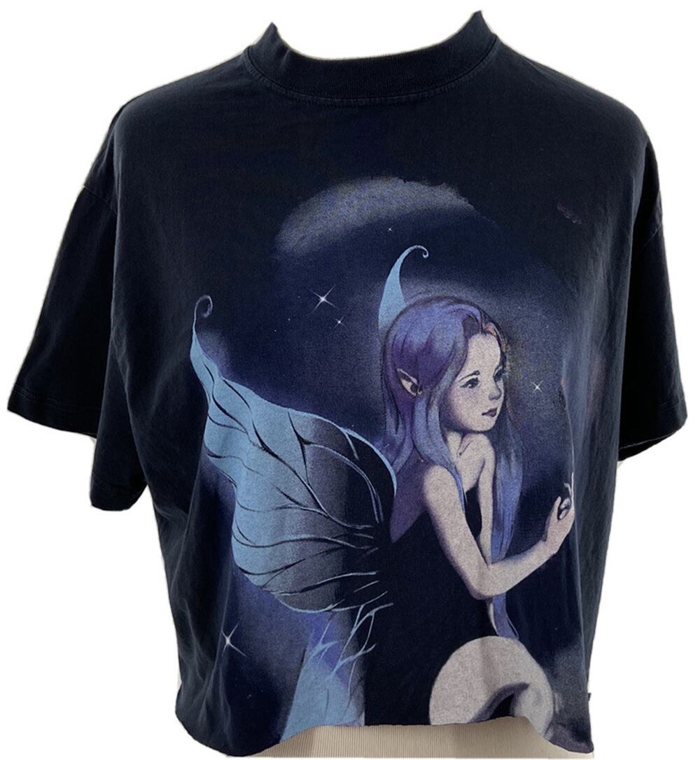 Brandy Melville Shirt Womens One Size Blue Marina Lost Girl Cropped Top Graphic